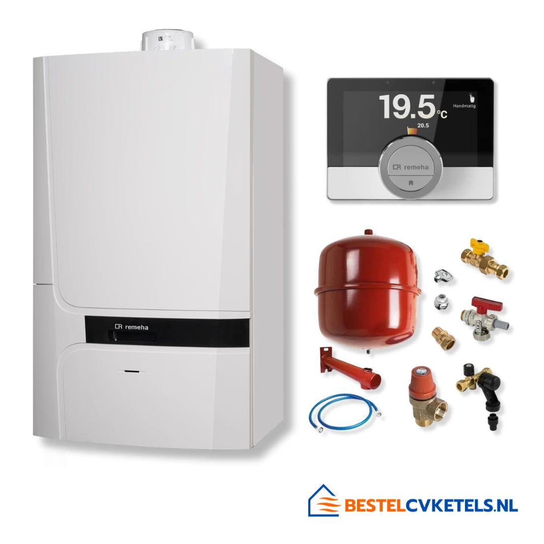Remeha Calenta Ace-matic 40L HR CV-ketel CW6 met eTwist thermostaat en Bonfix De Luxe aansluitpakket, 80/80 mm, hoog rendement - model 7865296 99059